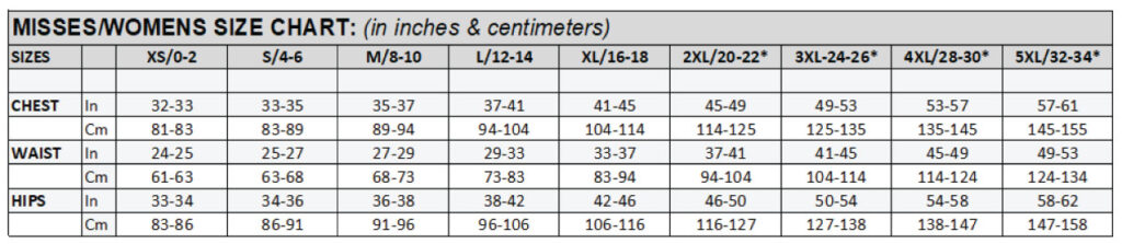 A&P-Female Size Chart/WLS