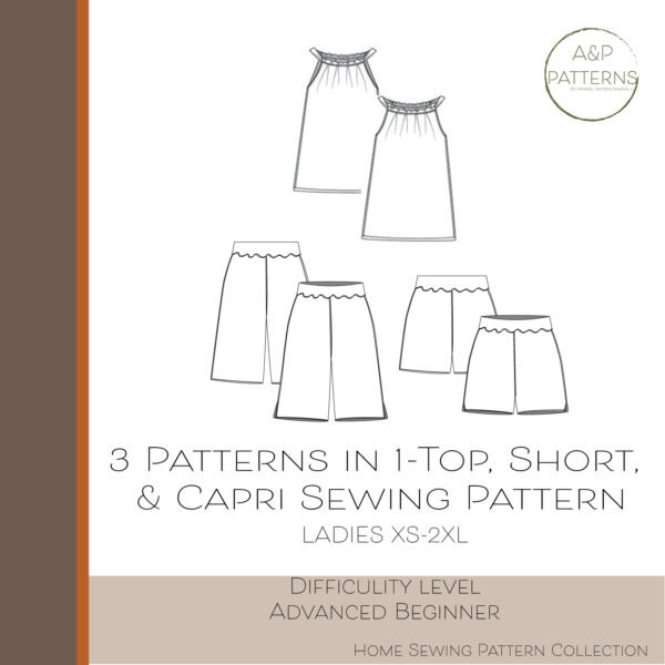 3 Patterns in 1! Knit Top, Short, Capri Sewing Pattern